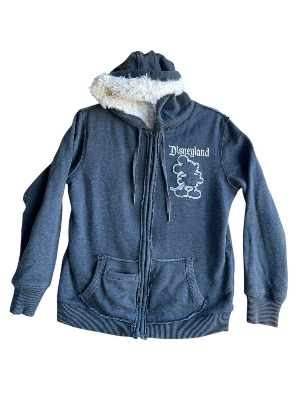 Vintage Disney Parks Disneyland Women's LARGE Sherpa Lined Hooded Jacket Gray